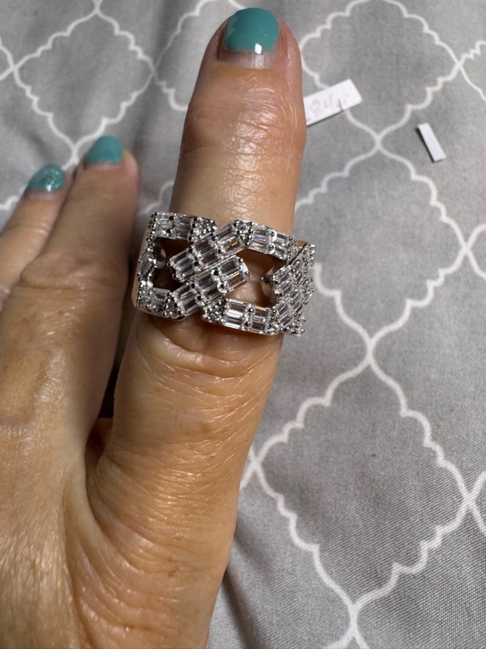 925 Italian sterling silver AAA cz  Linked Baguette Ring rhodium plated new!